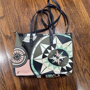 Tory Burch Black and Cream Geometric Tote